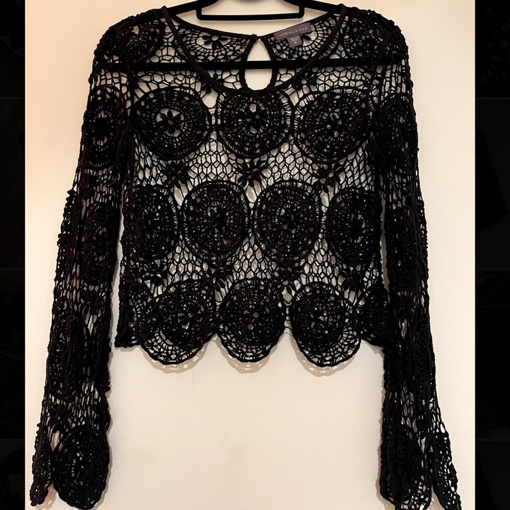 Kendall & Kylie Black Crochet Top
